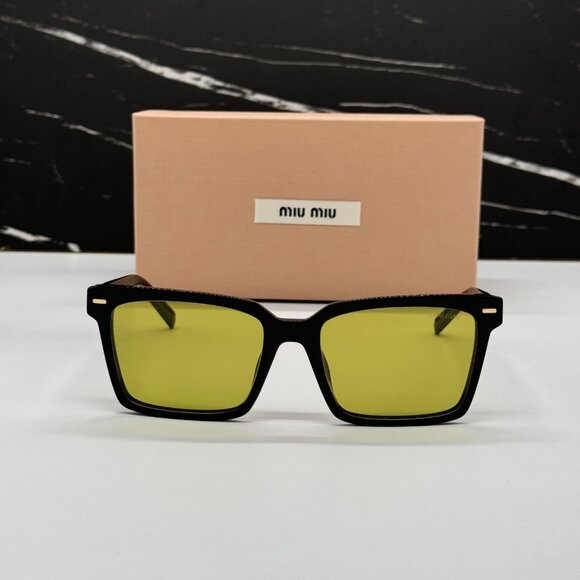 NEW MIU MIU BLACK GREEN SQUARE SUNGLASSES MU13ZS 16K07O WOMEN MIU MIU MU 13ZS - Picture 1 of 11